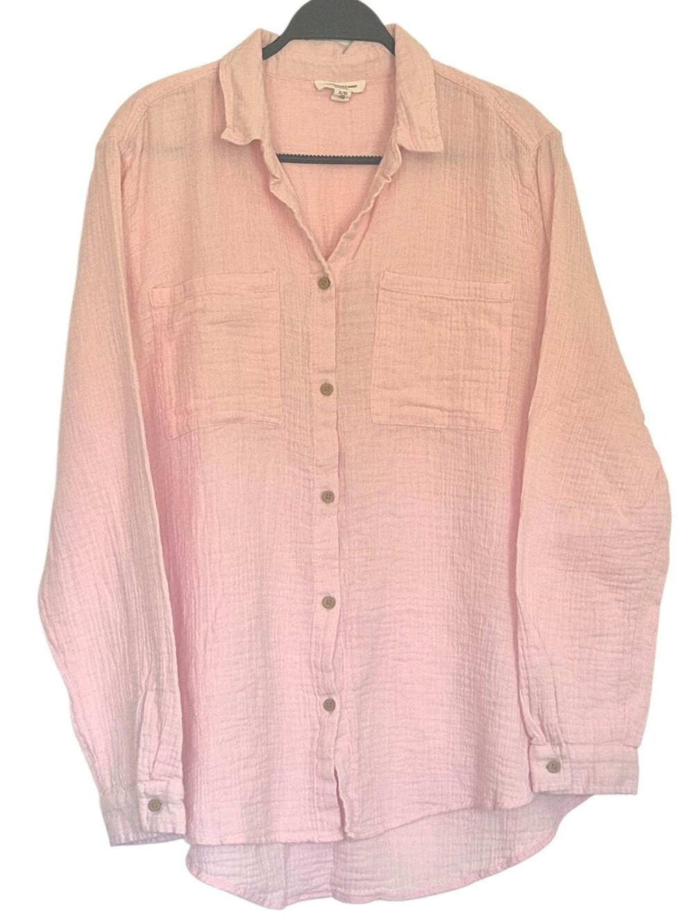 Beach Lunch Lounge Pink Cotton Gauze Button Down Shirt XL Coastal Boho Cabincore - Picture 3 of 9